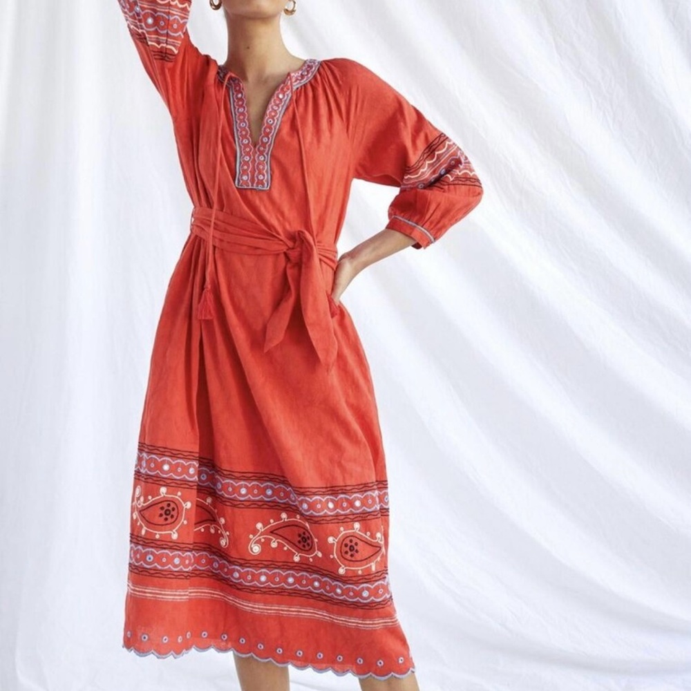 Anthropologie embroidered boho puff sleeve dress.